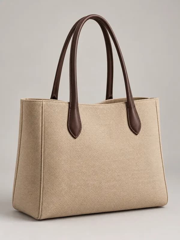 sand canvas bag with brown handles