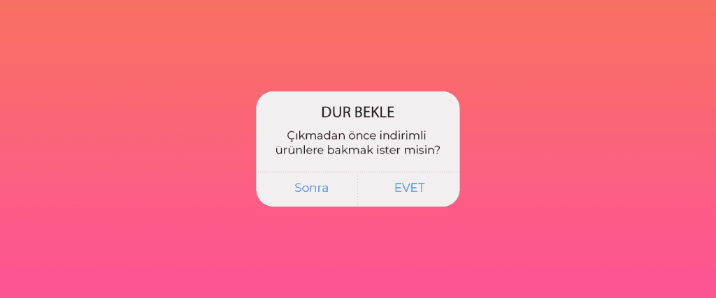 E-Ticarette Çıkış Öncesi Popup